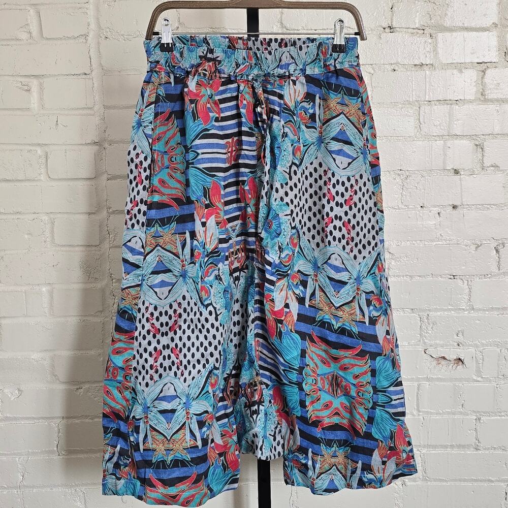 Lightweight Flowy Festival Pants┃Vibrant Mixed Print┃ Modern Boho Maximalist ┃M